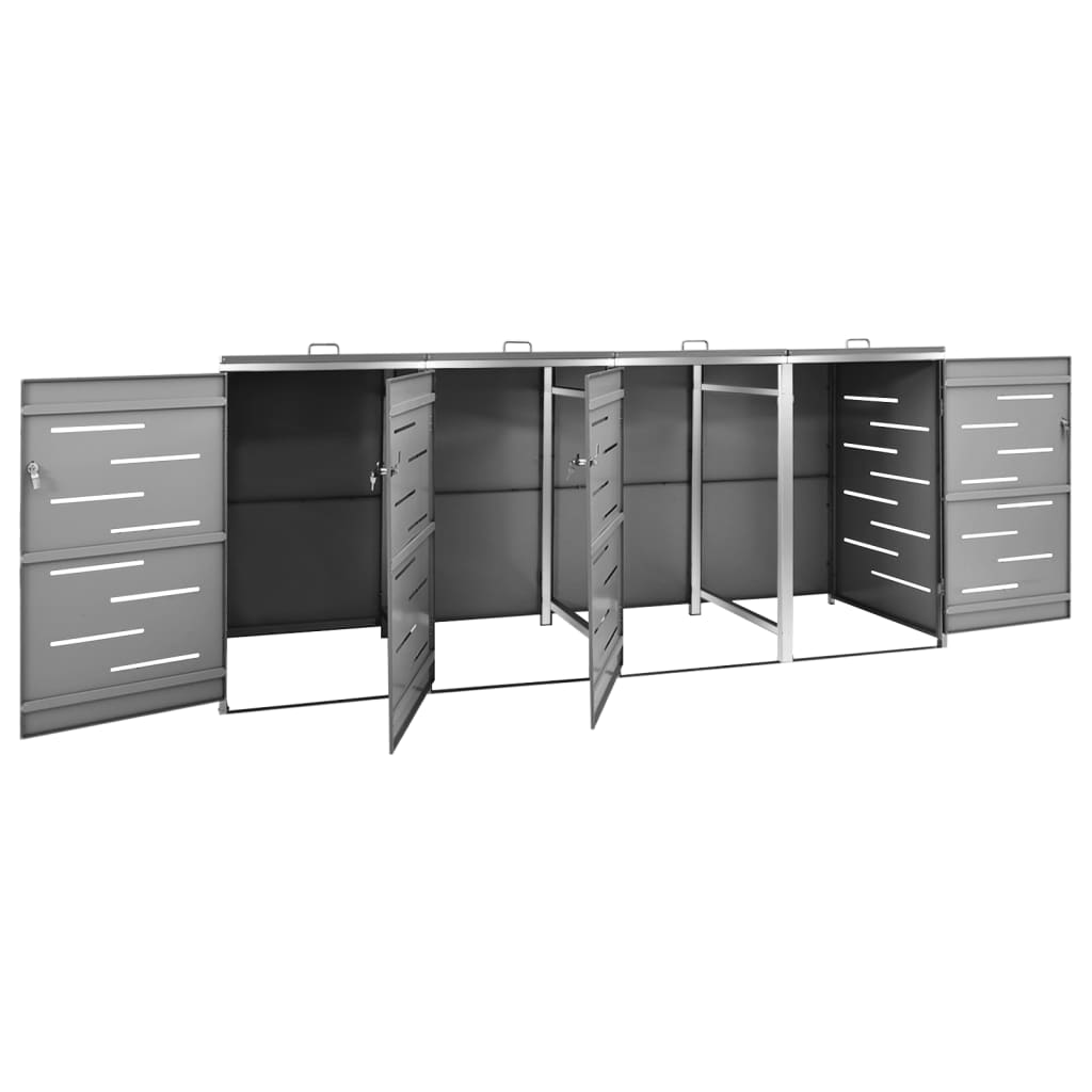 Søppeldunkskur firedobbelt 276,5x77,5x112,5 cm rustfritt stål