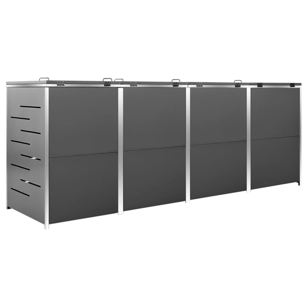 Søppeldunkskur firedobbelt 276,5x77,5x112,5 cm rustfritt stål
