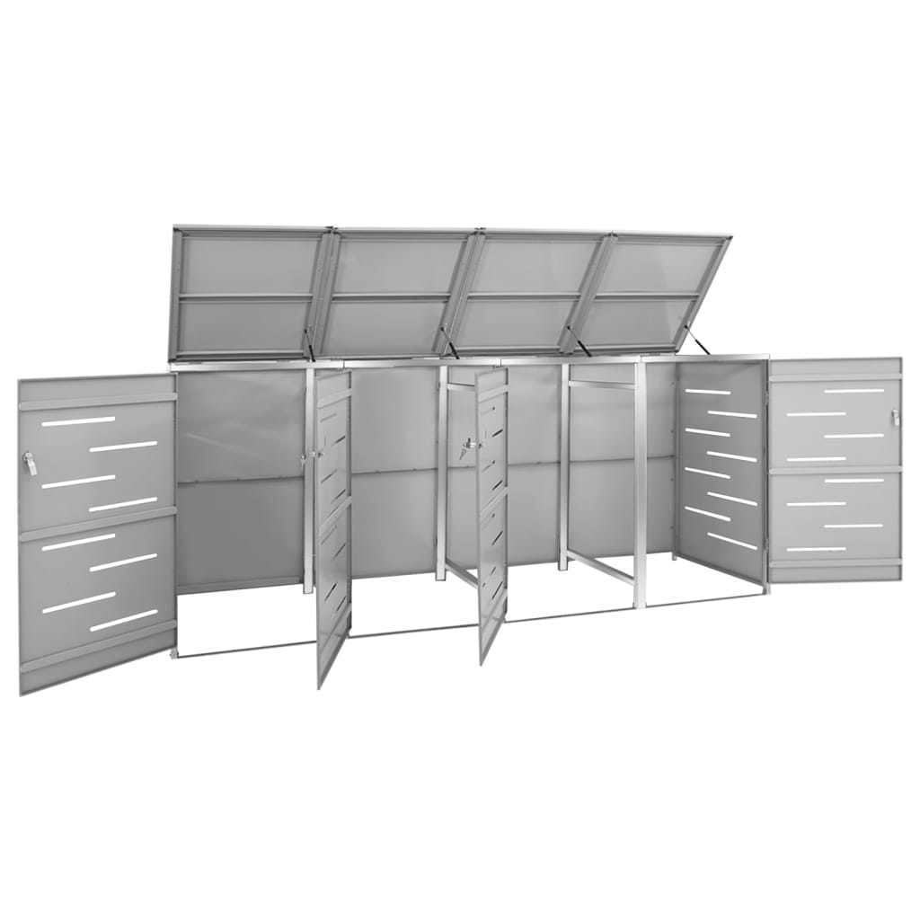 Søppeldunkskur firedobbelt 276,5x77,5x115 cm rustfritt stål