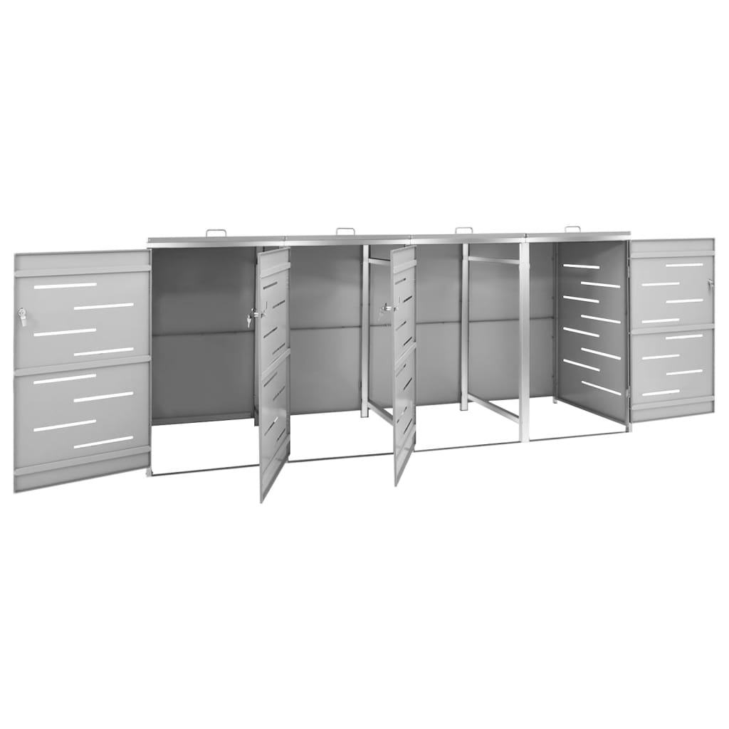 Søppeldunkskur firedobbelt 276,5x77,5x115 cm rustfritt stål