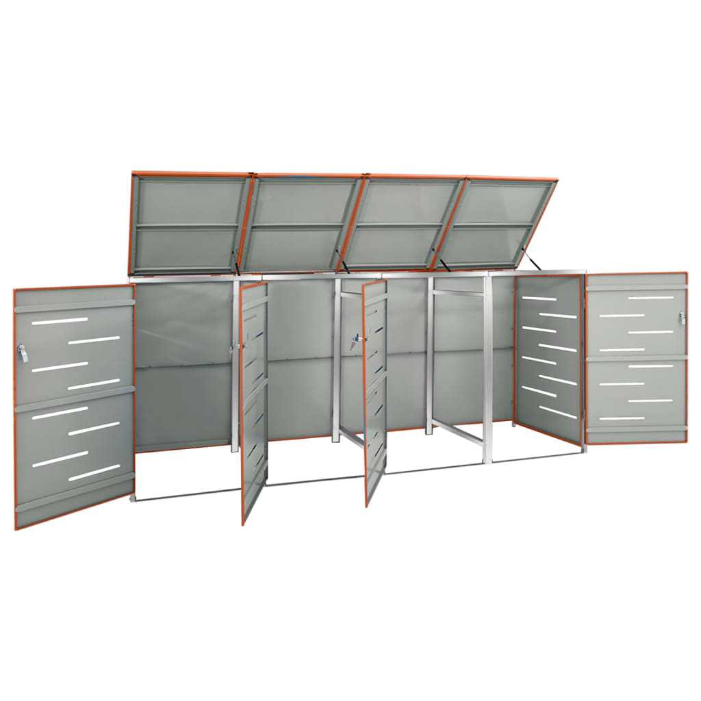 Søppeldunkskur firedobbelt 276,5x77,5x115 cm rustfritt stål