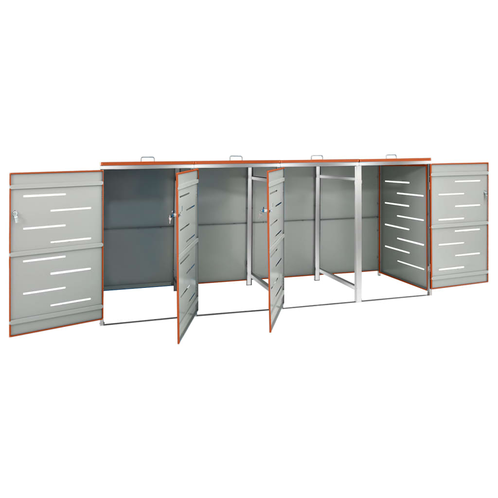 Søppeldunkskur firedobbelt 276,5x77,5x115 cm rustfritt stål