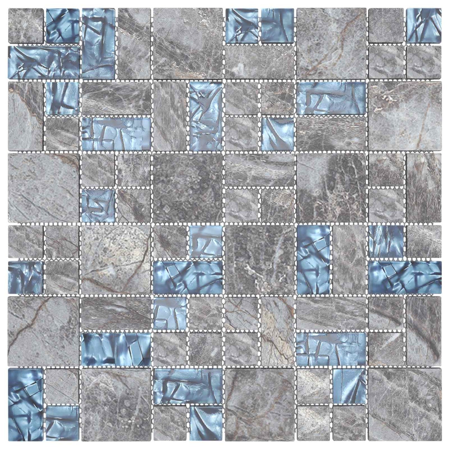 Mosaikkflis 11 pcs Grå og Blå 50 x 50 cm Glass