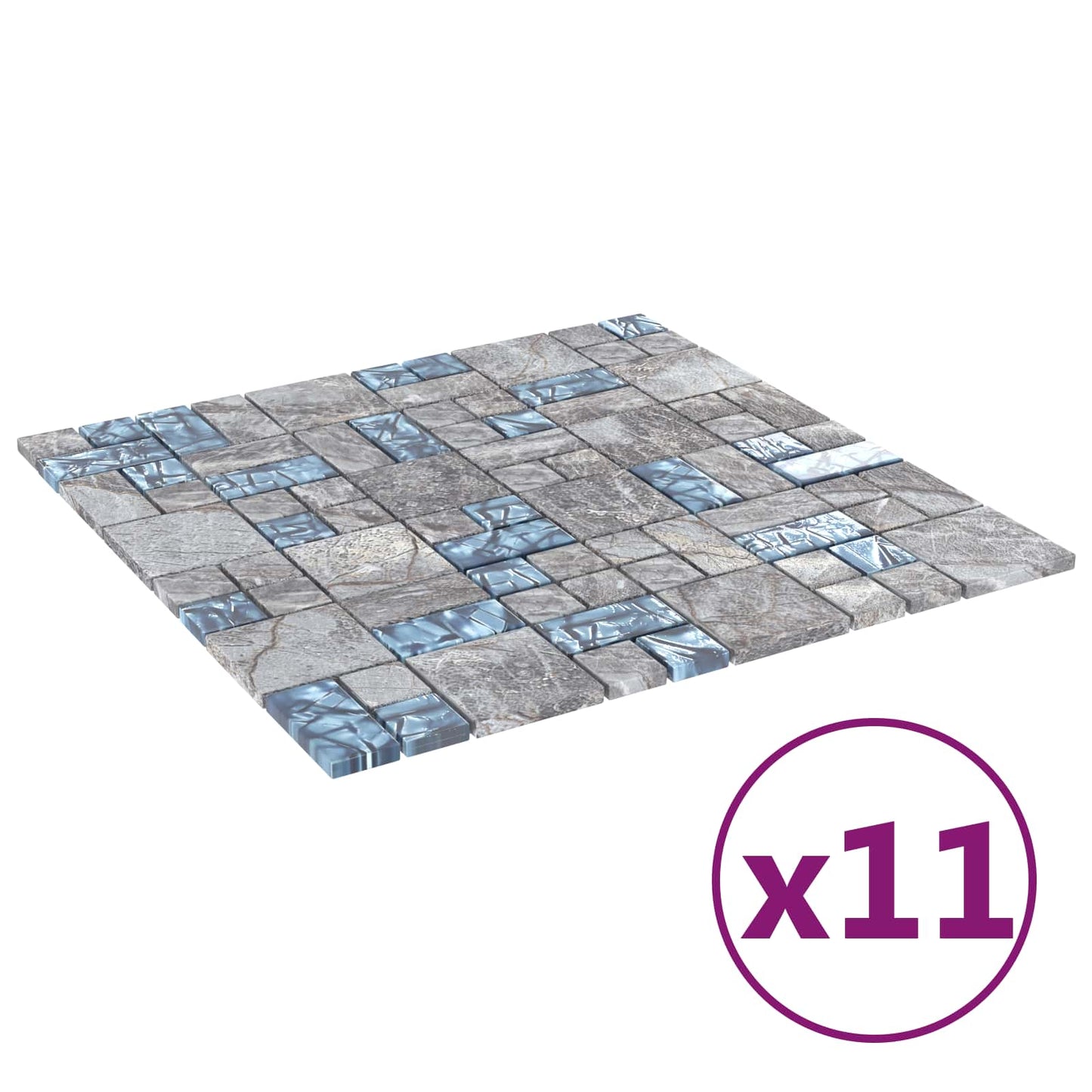 Mosaikkflis 11 pcs Grå og Blå 50 x 50 cm Glass