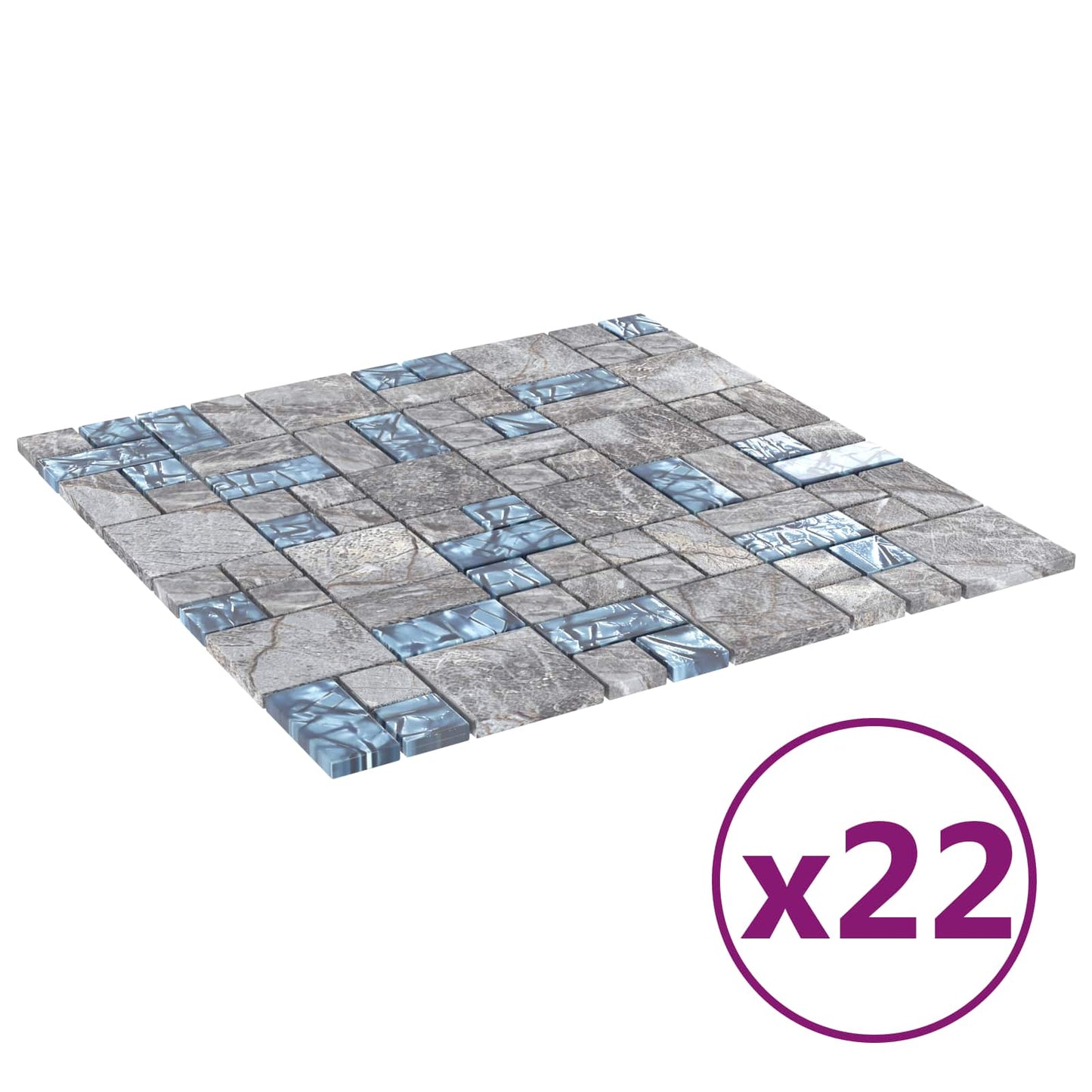 Mosaikkflis 22 pcs Grå og Blå 50 x 50 cm Glass