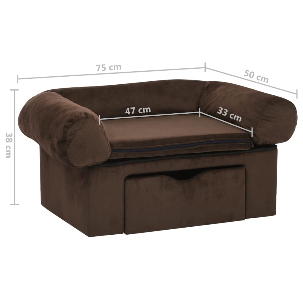 Hundesofa med skuff brun 75x50x38 cm plysj