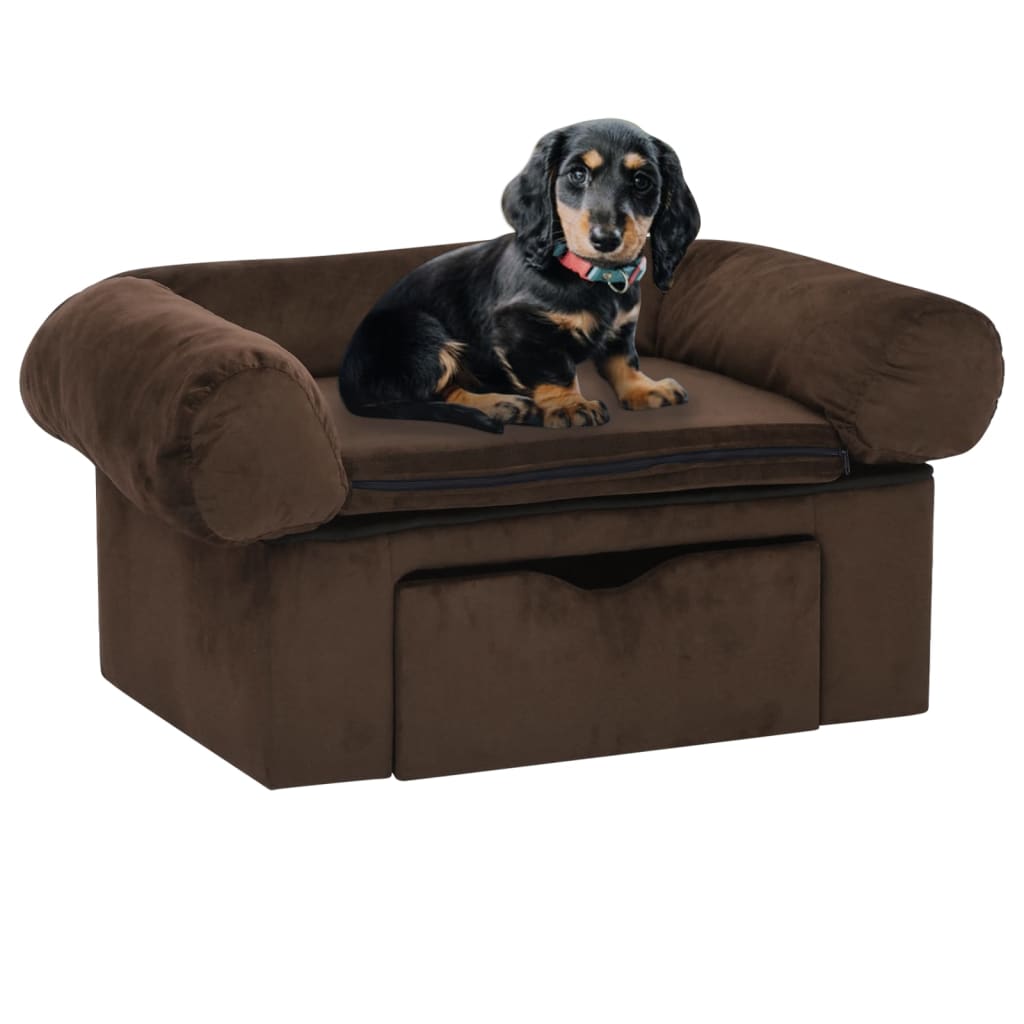 Hundesofa med skuff brun 75x50x38 cm plysj