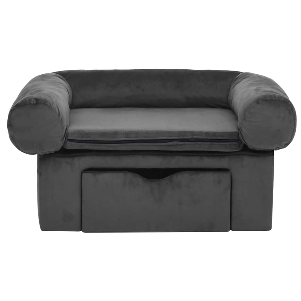 Hundesofa med skuff mørkegrå 75x50x38 cm plysj