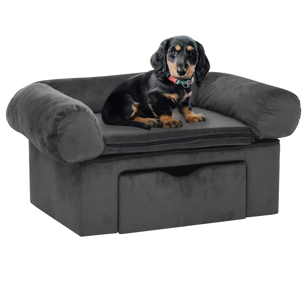 Hundesofa med skuff mørkegrå 75x50x38 cm plysj