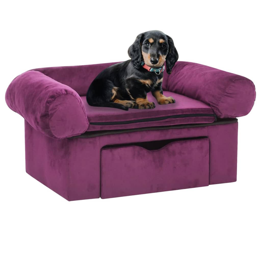 Hundesofa med skuff burgunder 75x50x38 cm plysj