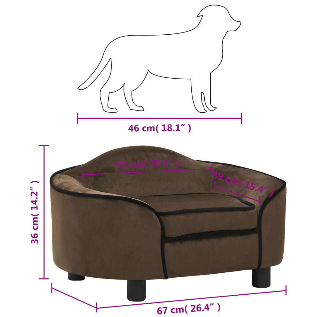 Hundesofa brun 67x47x36 cm plysj