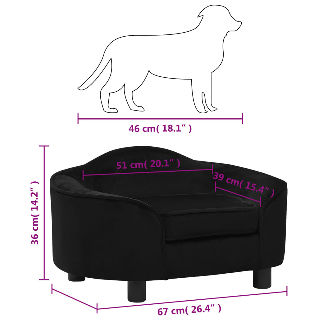 Hundesofa svart 67x47x36 cm plysj