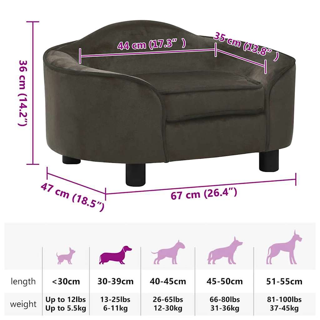 Hundesofa mørkegrå 67x47x36 cm plysj