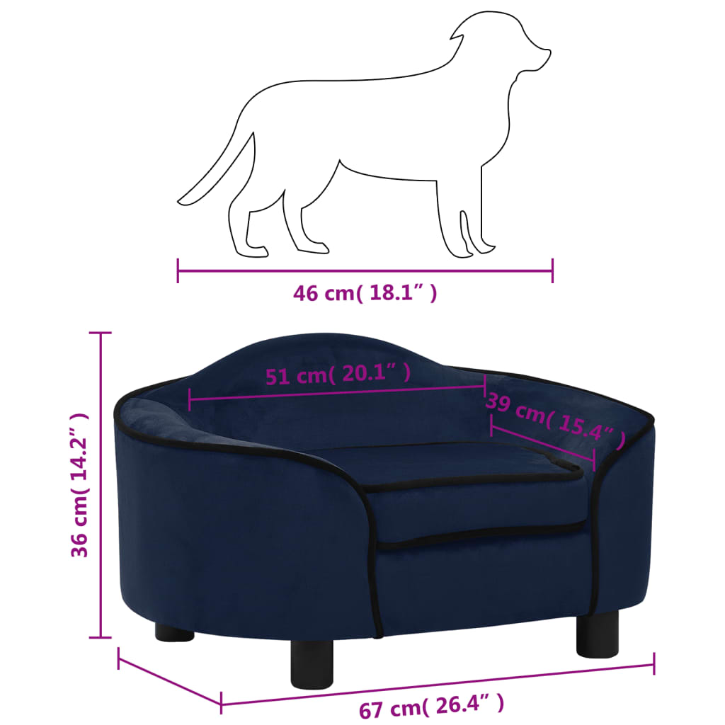 Hundesofa blå 67x47x36 cm plysj