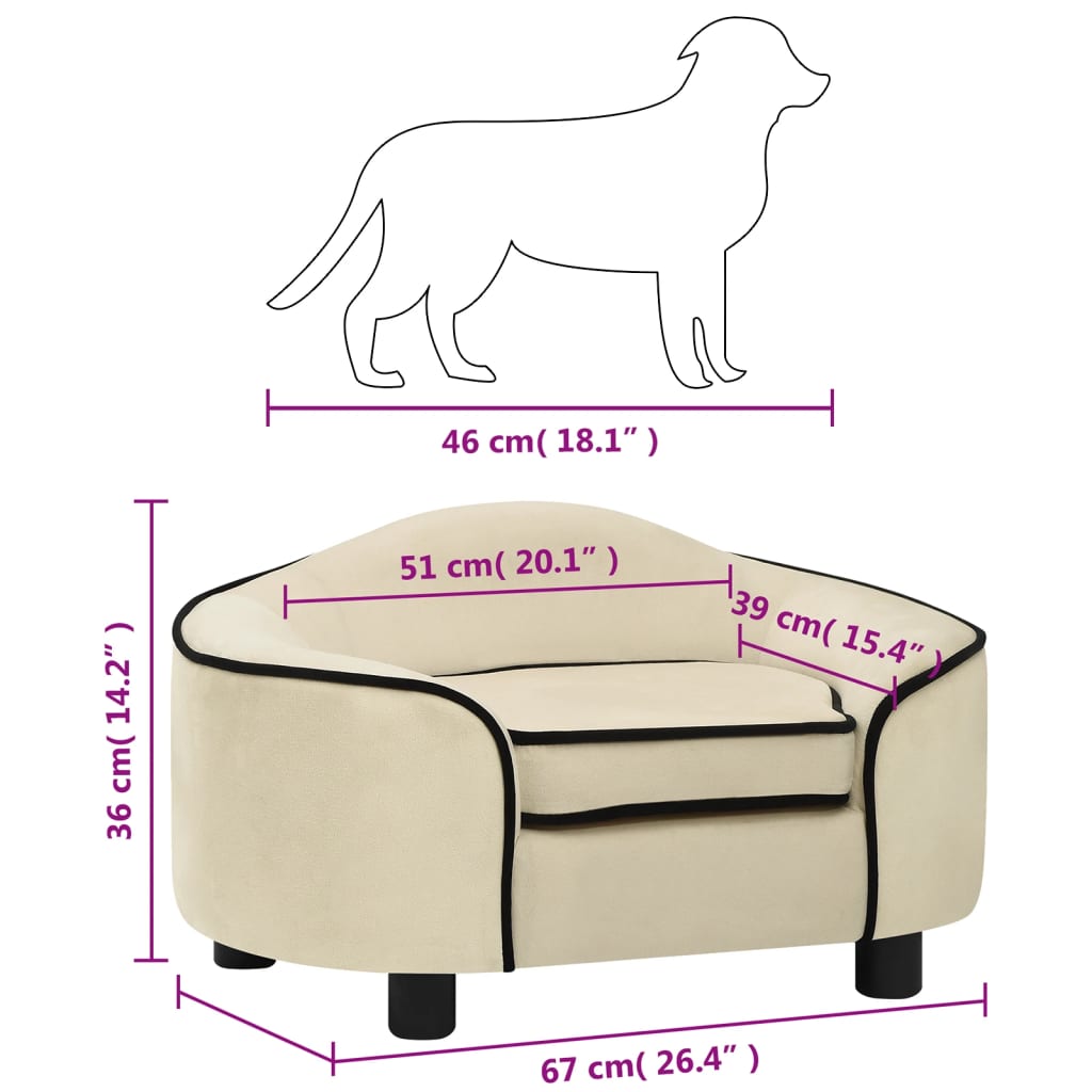 Hundesofa kremhvit 67x47x36 cm plysj