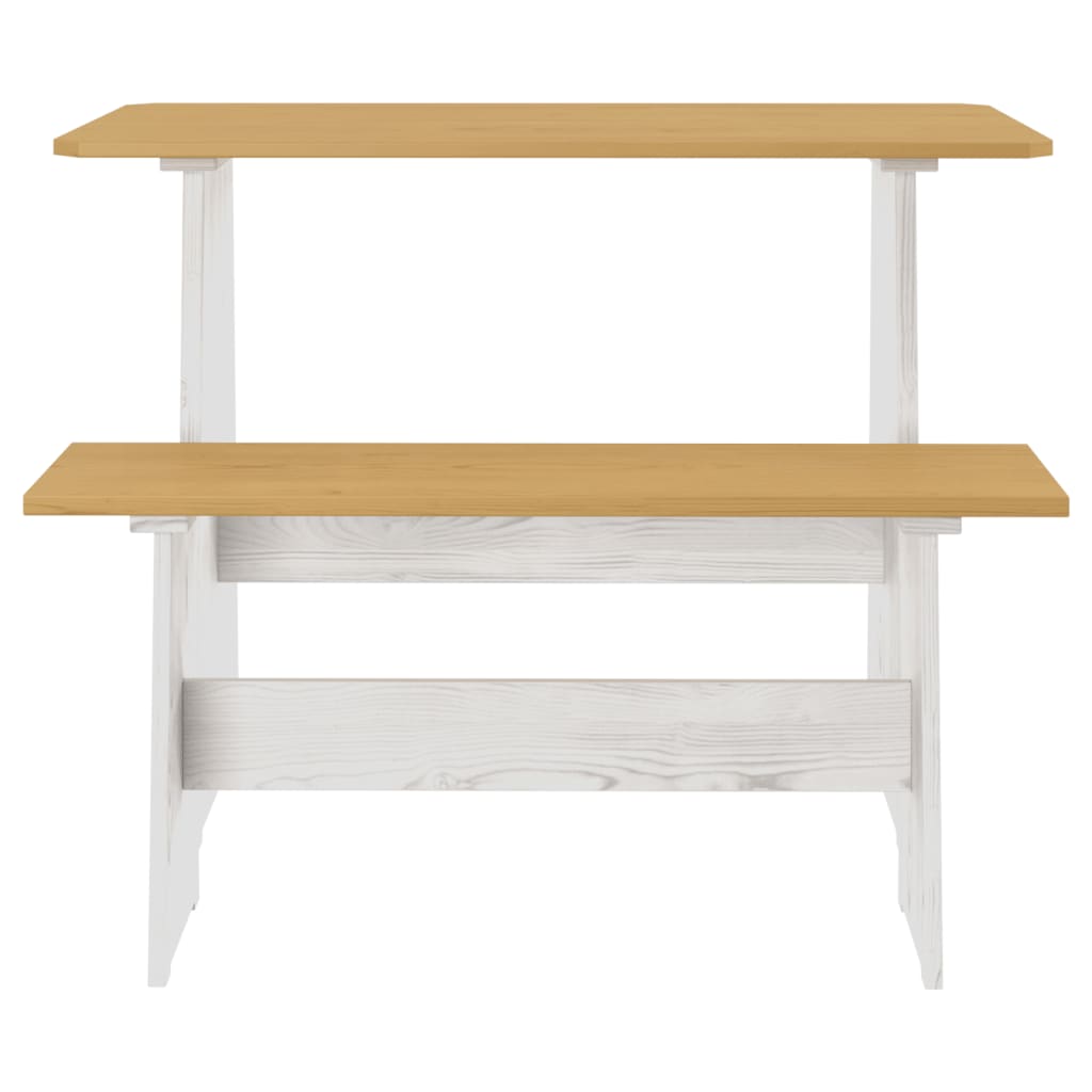 Spisebord med benk REINE honningbrun og hvit heltre furu
