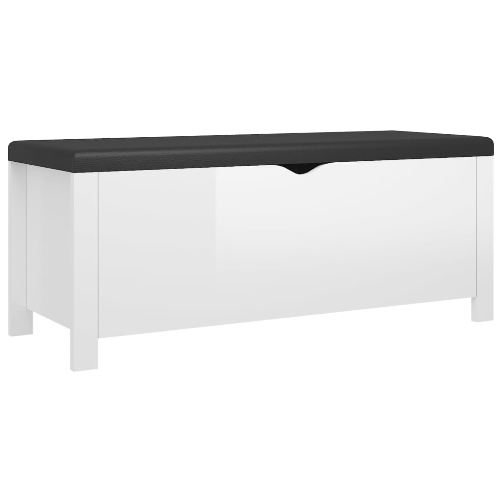 Putekasse med pute høyglans hvit 105x40x45 cm konstruert tre