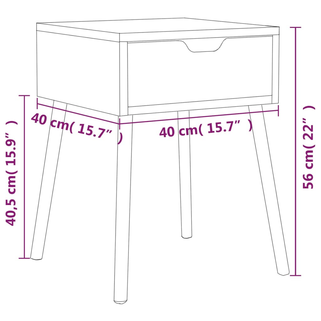 Nattbord 2 stk røkt eik 40x40x56 cm konstruert tre
