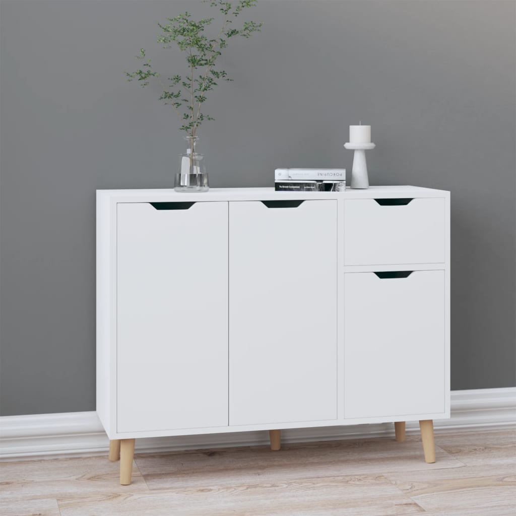Skjenk høyglans hvit 90x30x72 cm konstruert tre