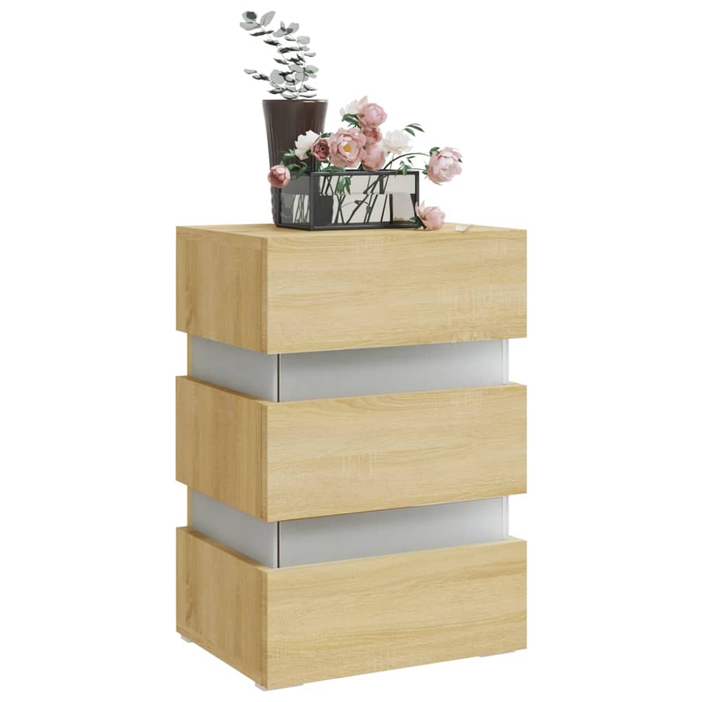 LED-nattbord sonoma eik 45x35x67 cm konstruert tre