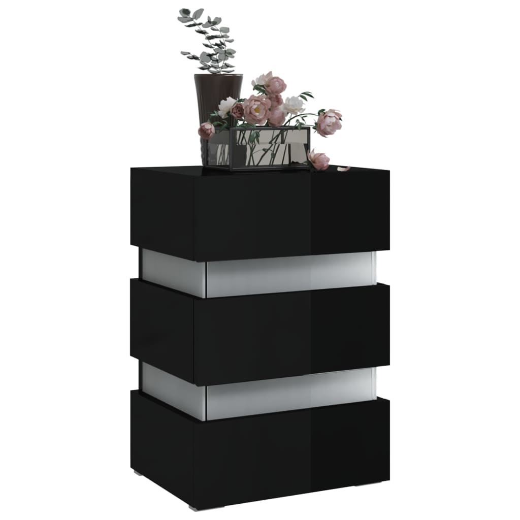 LED-nattbord høyglans svart 45x35x67 cm konstruert tre
