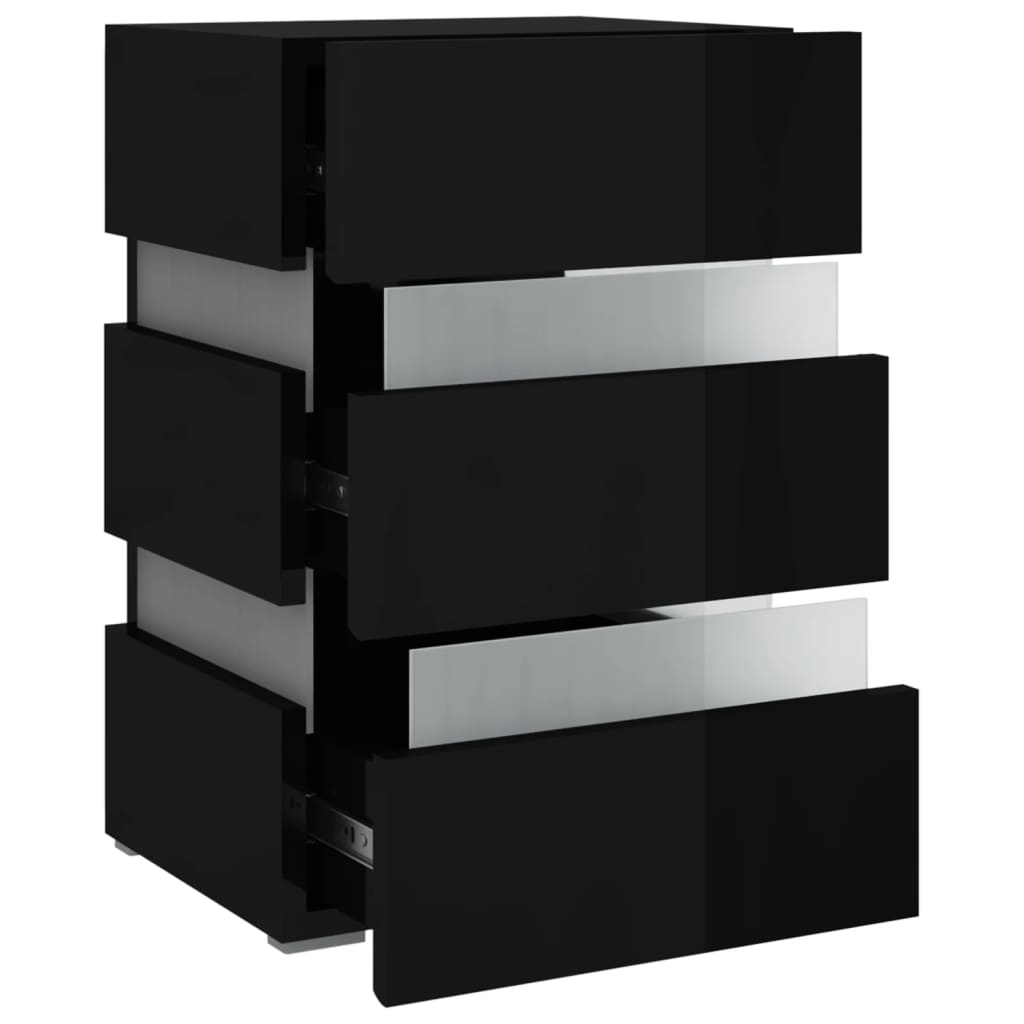 LED-nattbord høyglans svart 45x35x67 cm konstruert tre