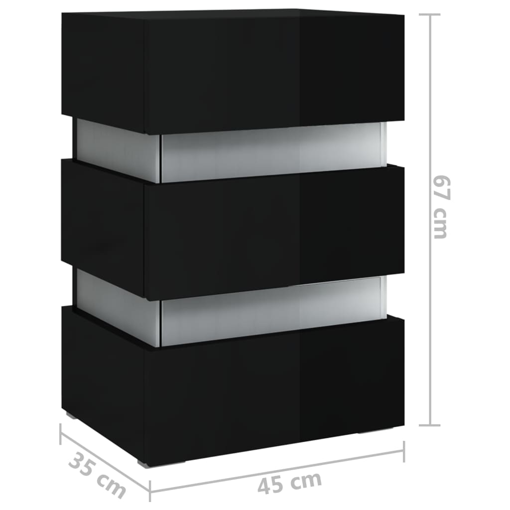 LED-nattbord høyglans svart 45x35x67 cm konstruert tre