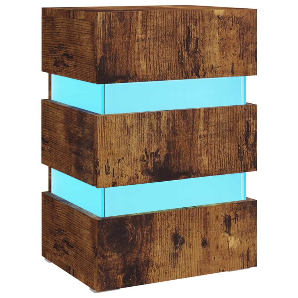 LED-nattbord røkt eik 45x35x67 cm konstruert tre