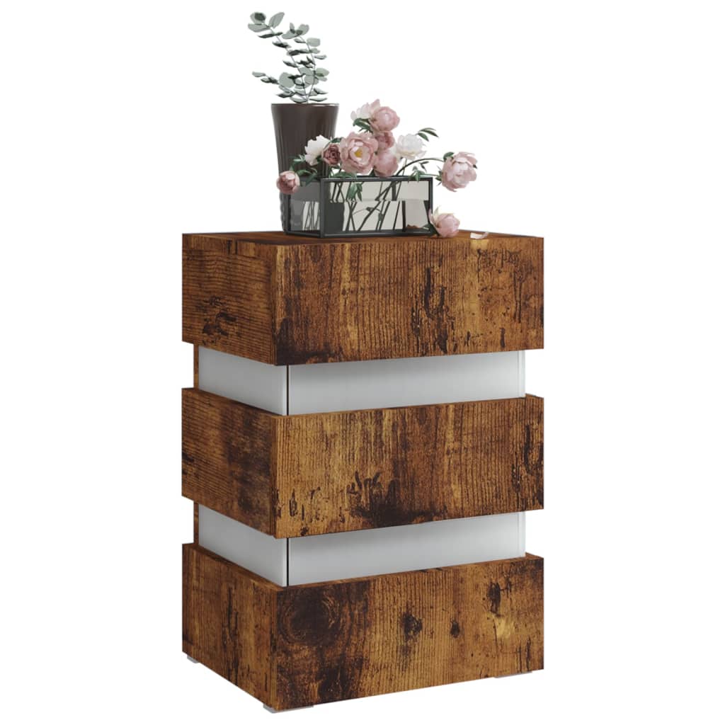 LED-nattbord røkt eik 45x35x67 cm konstruert tre