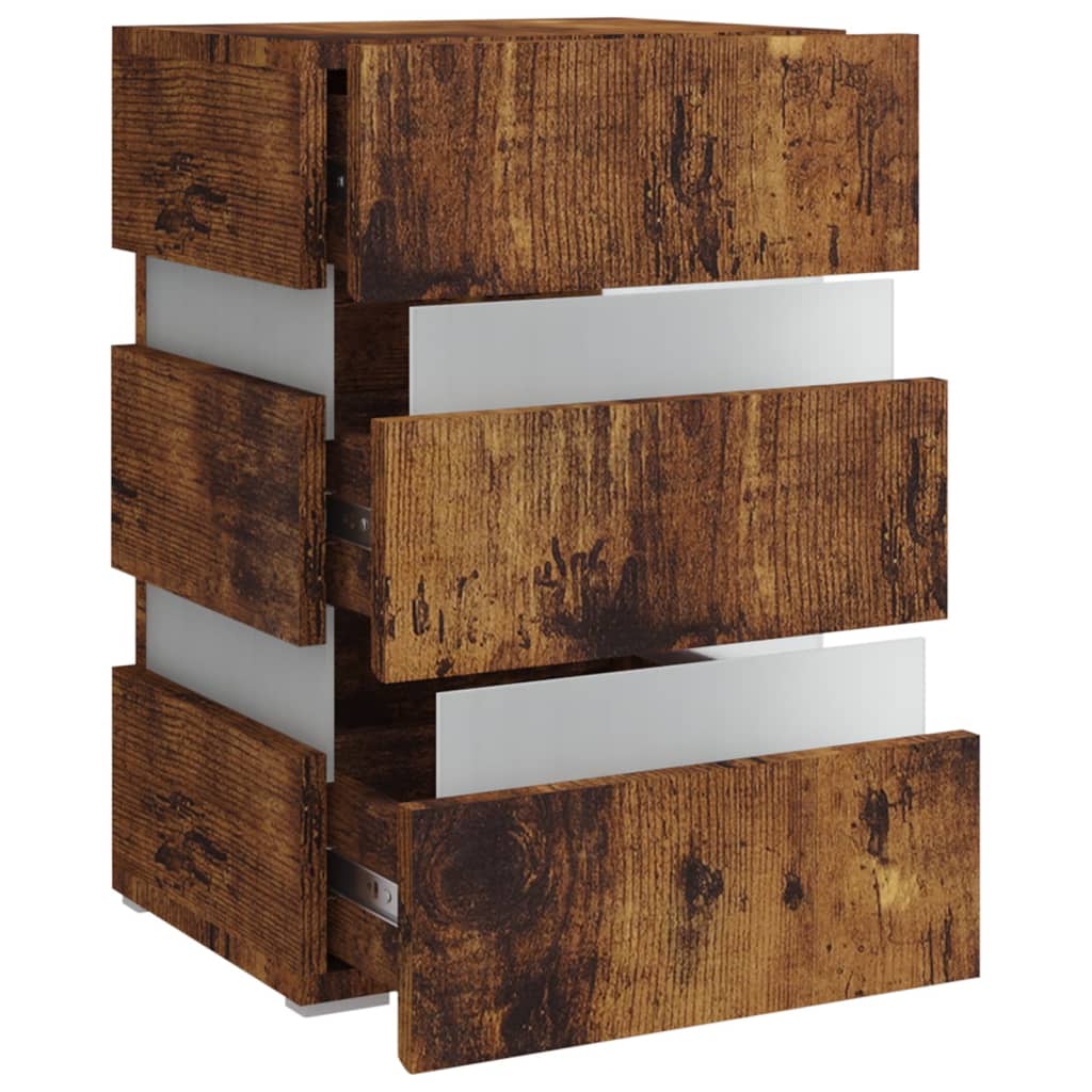 LED-nattbord røkt eik 45x35x67 cm konstruert tre