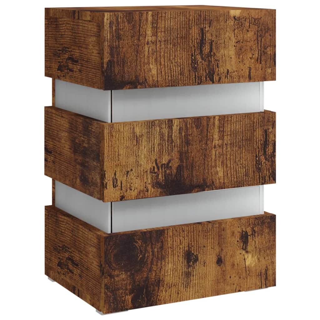 LED-nattbord røkt eik 45x35x67 cm konstruert tre