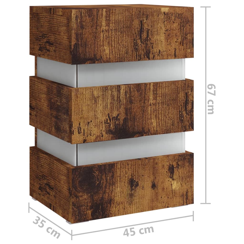 LED-nattbord røkt eik 45x35x67 cm konstruert tre