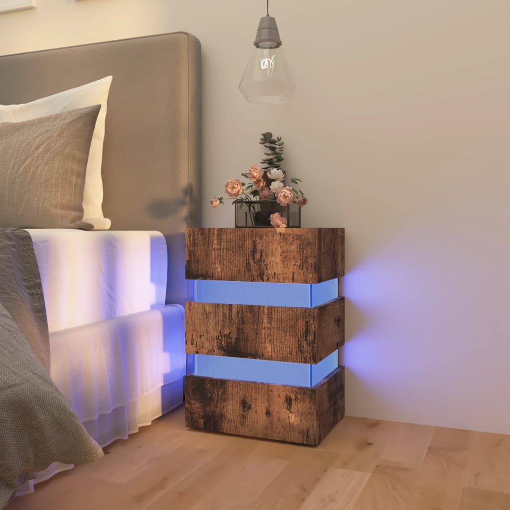 LED-nattbord røkt eik 45x35x67 cm konstruert tre