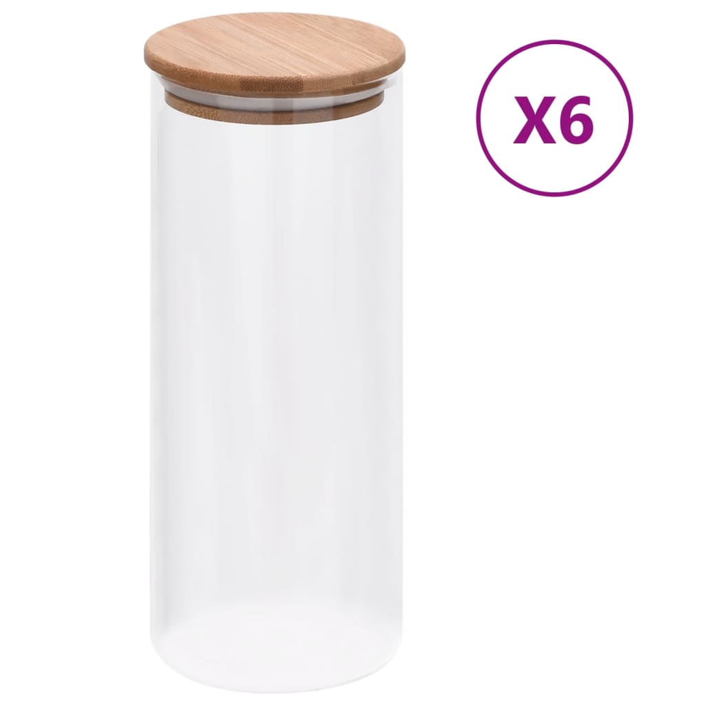 Glasskrukker med bambuslokk 6 stk 1000 ml