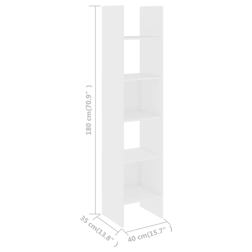 Bokhylle hvit 40x35x180 cm konstruert tre