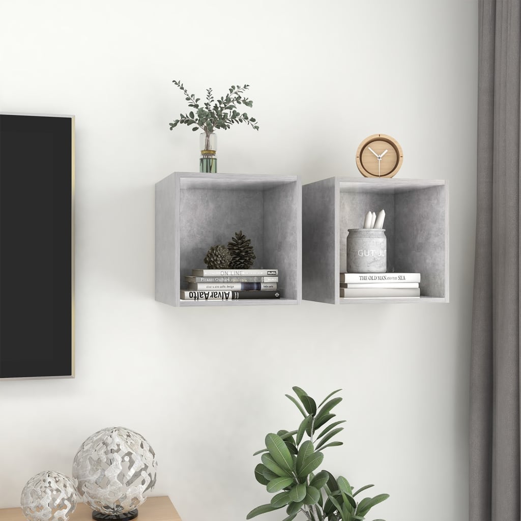 Veggskap i 2 stk 37x37x37 cm konstruert tre betonggrå