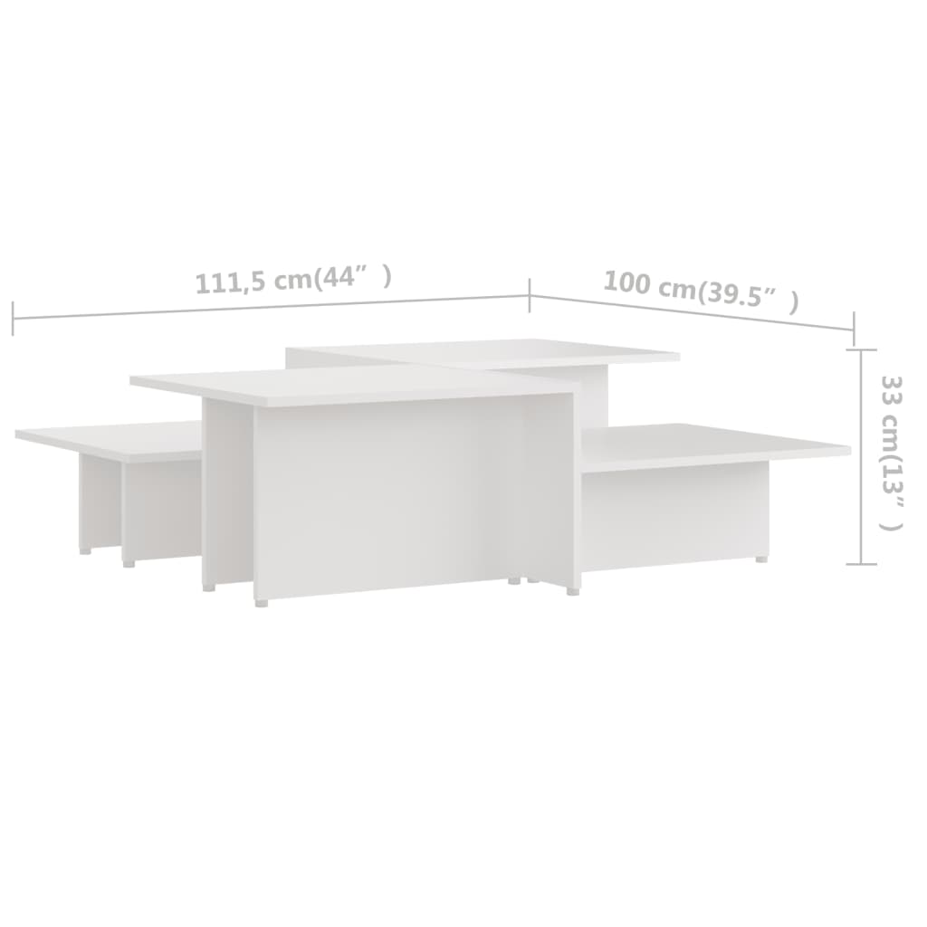 Salongbord 2 stk hvit 111,5x50x33 cm konstruert tre