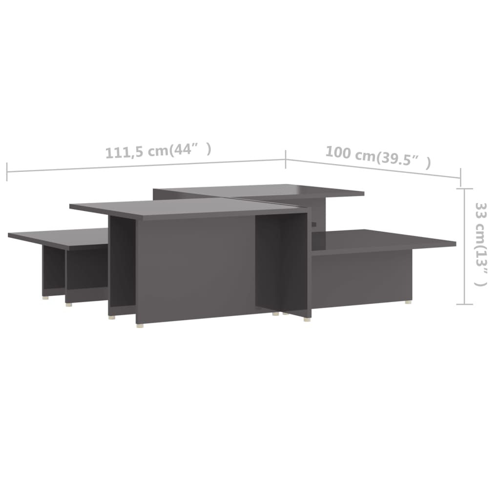 Salongbord 2 stk høyglans grå 111,5x50x33 cm konstruert tre