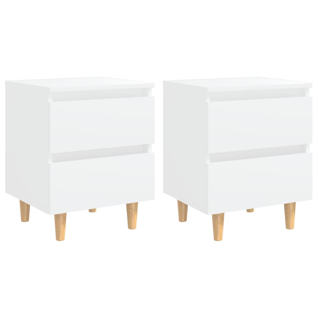 Nattbord med heltre furuben 2 stk hvit 40x35x50 cm