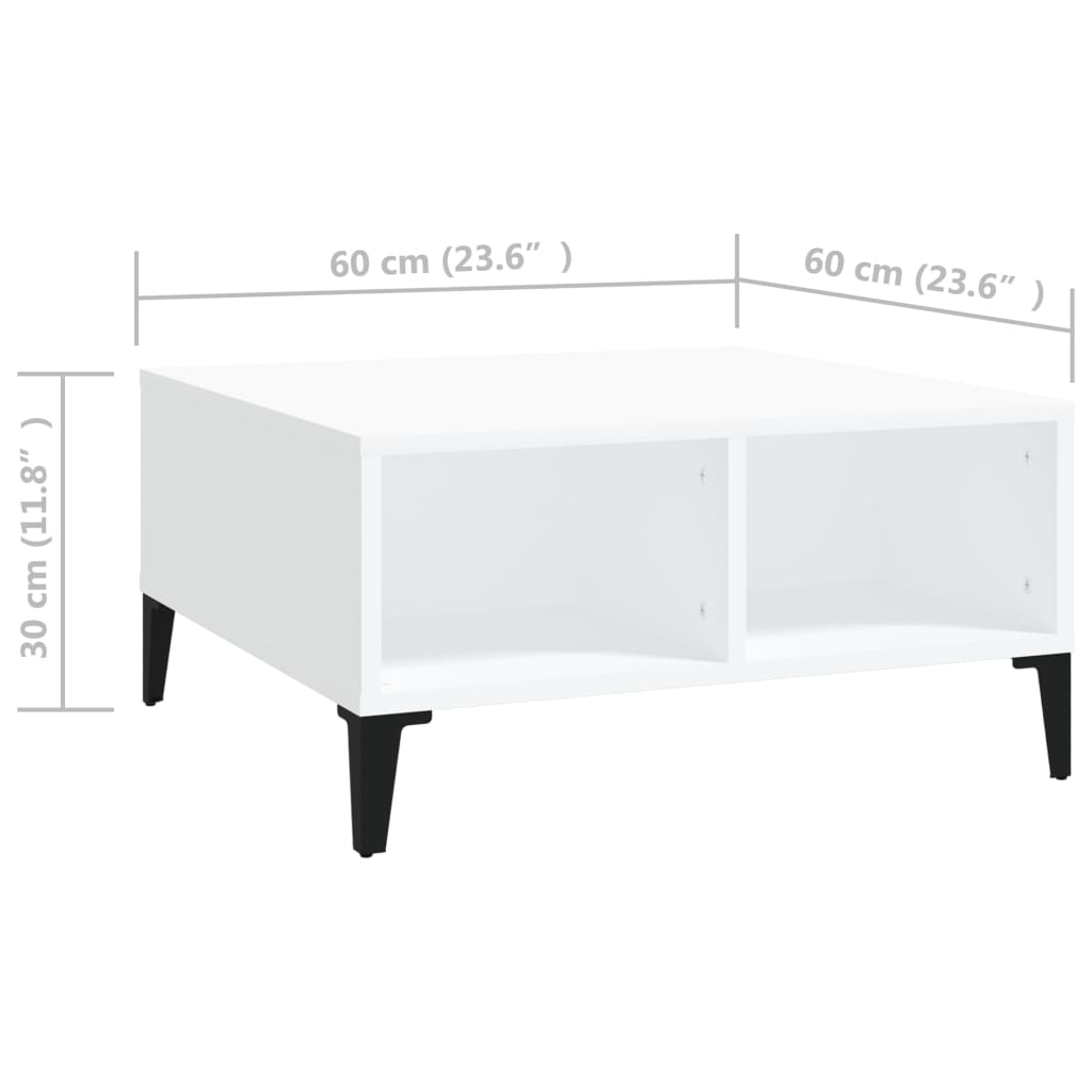 Salongbord hvit 60x60x30 cm konstruert tre