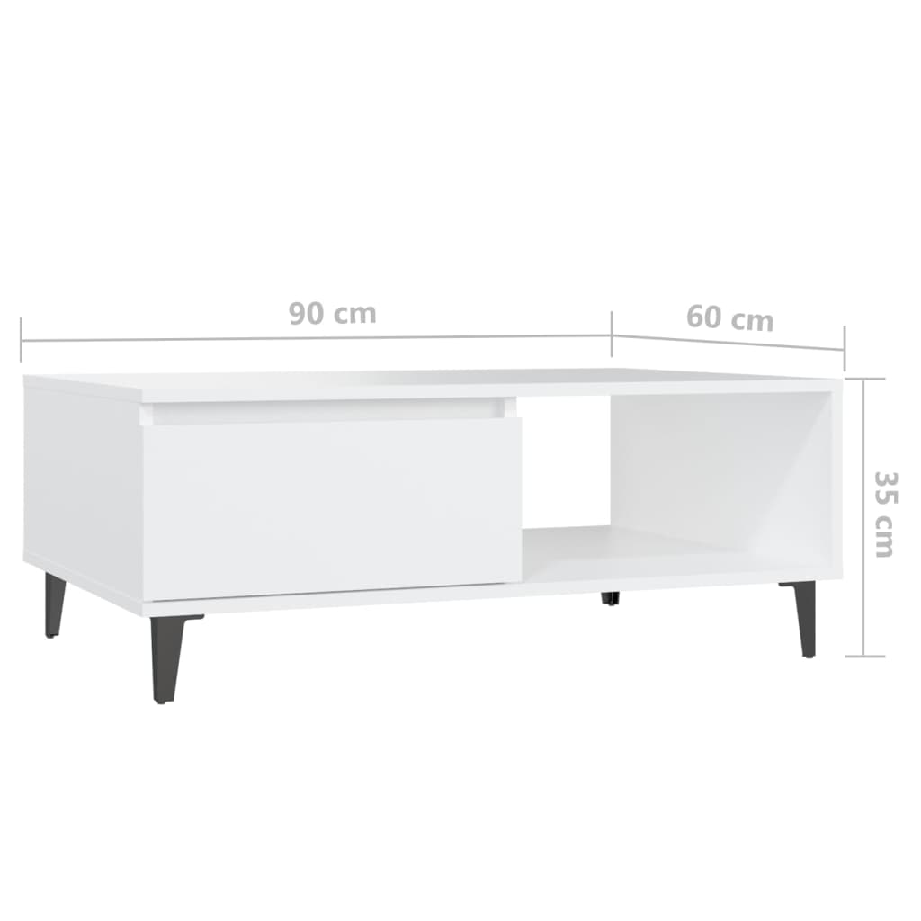 Salongbord hvit 90x60x35 cm konstruert tre