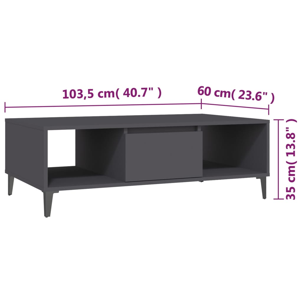 Salongbord grå 103,5x60x35 cm konstruert tre