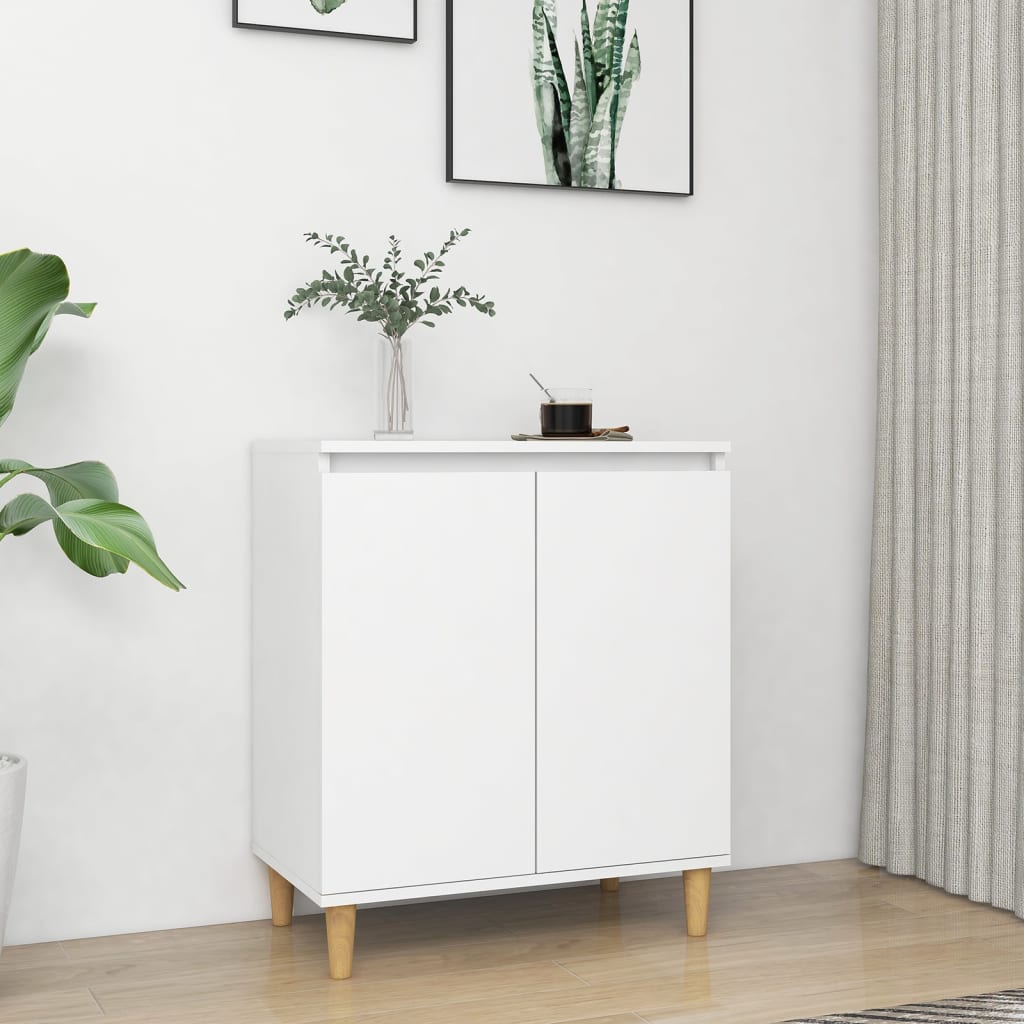Skjenk med ben i heltre hvit 60x35x70 cm konstruert tre