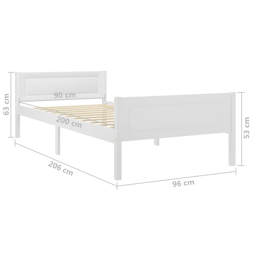 Sengeramme hvit heltre furu 90x200 cm