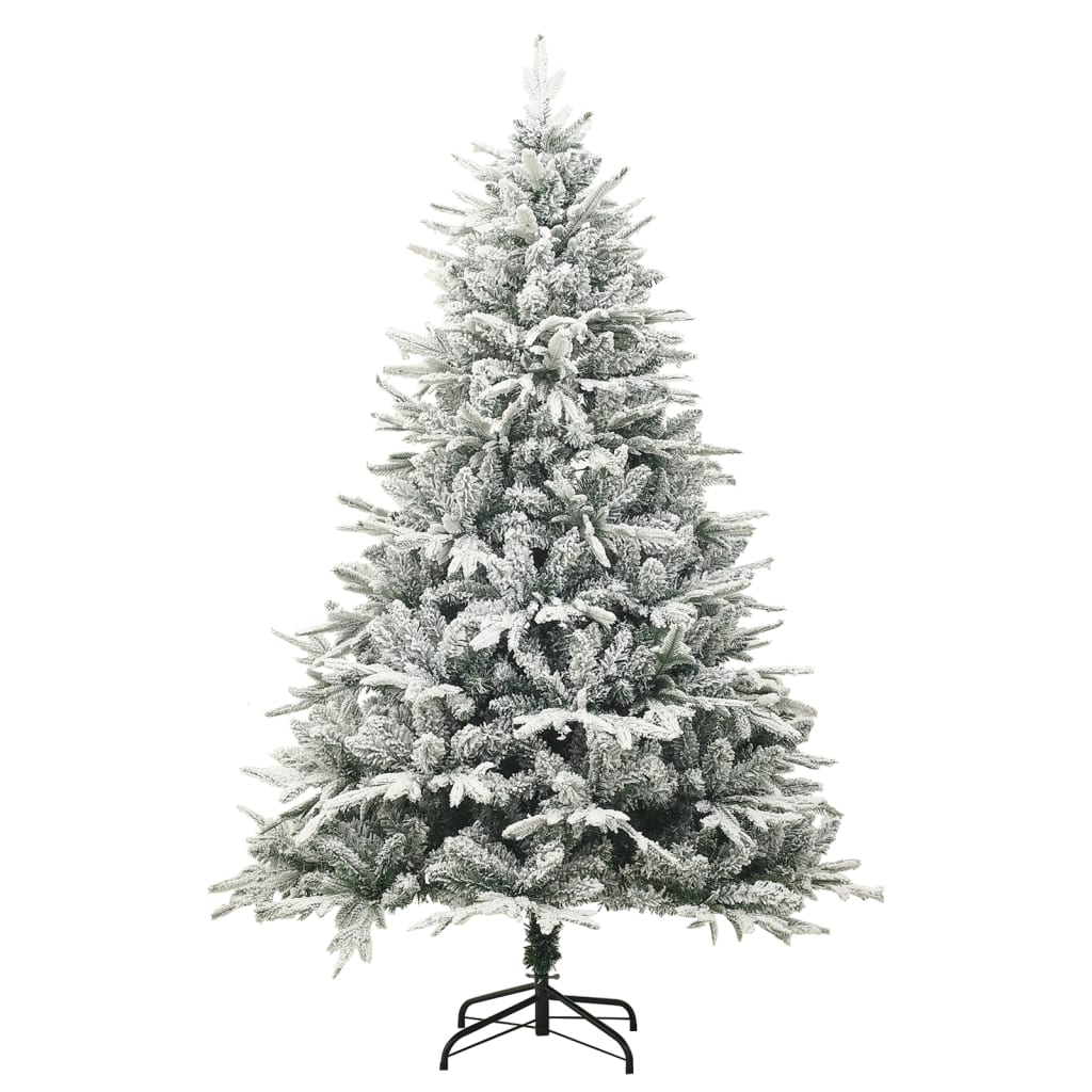 Kunstig juletre med flokket snø grønn 210 cm PVC og PE