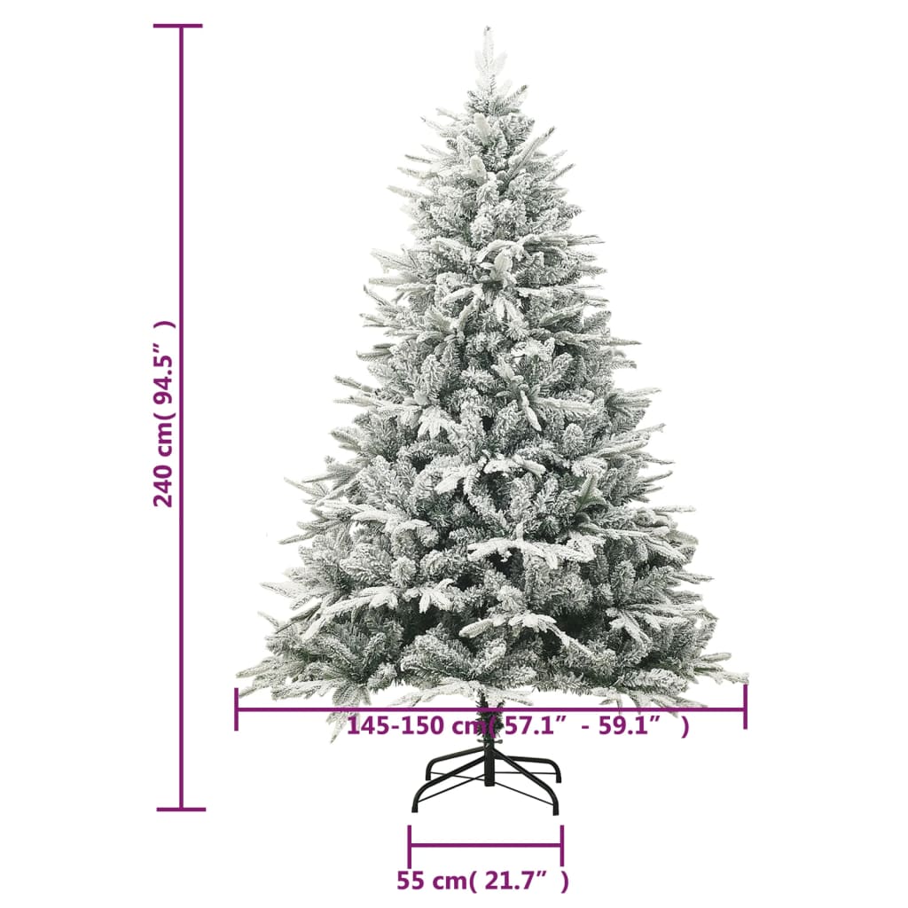 Kunstig juletre med flokket snø grønn 240 cm PVC og PE