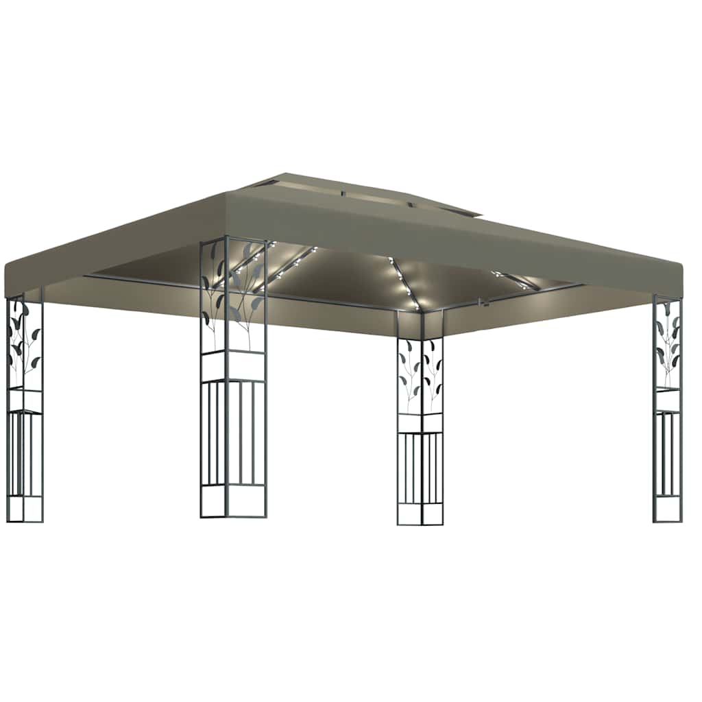 Paviljong med dobbelt tak og LED-lysslynge 3x4 m gråbrun