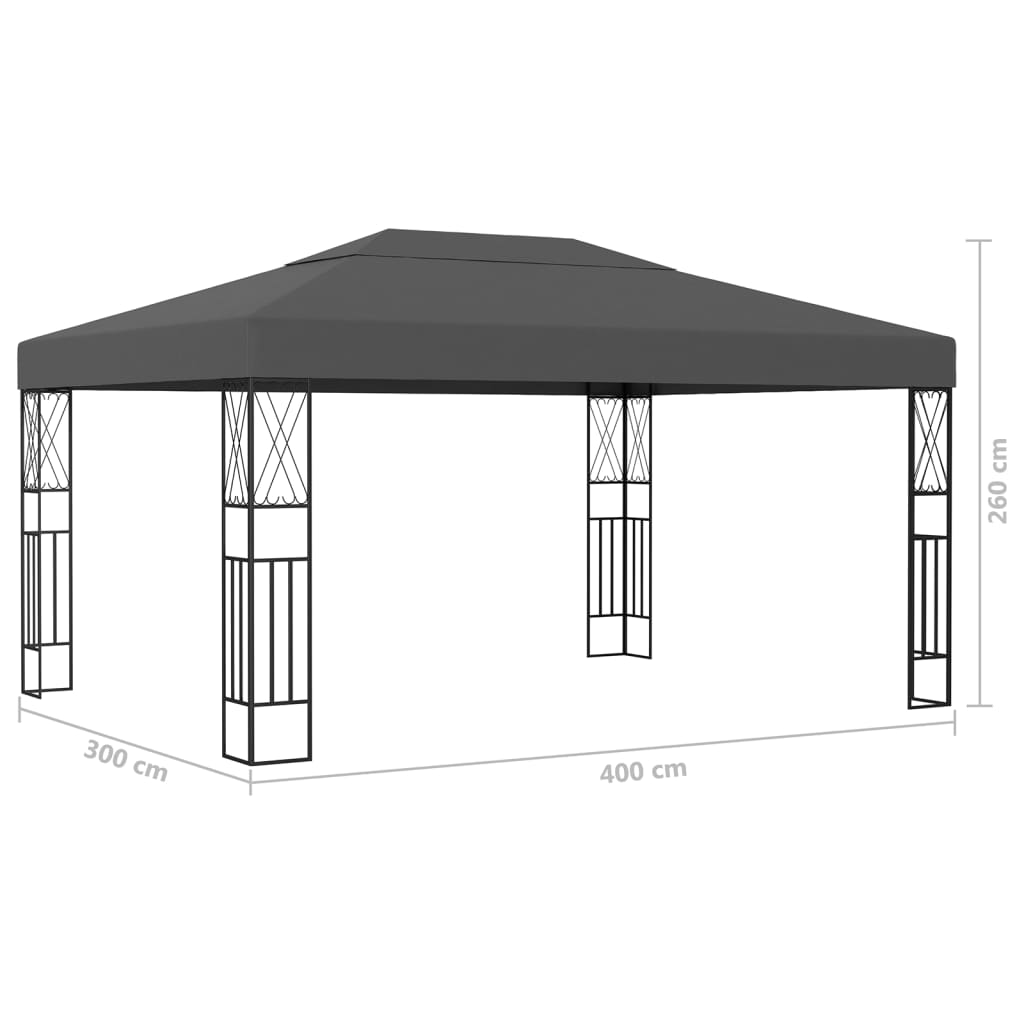 Paviljong med LED-lysslynge 3x4 m antrasitt stoff