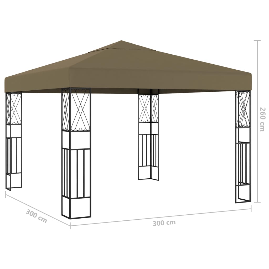 Paviljong med LED-lysslynge 3x3 m gråbrun stoff