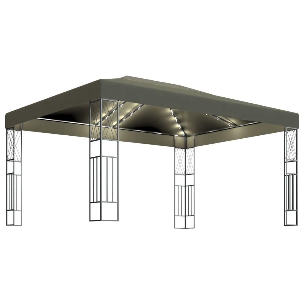 Paviljong med LED-lysslynge 3x4 m gråbrun stoff